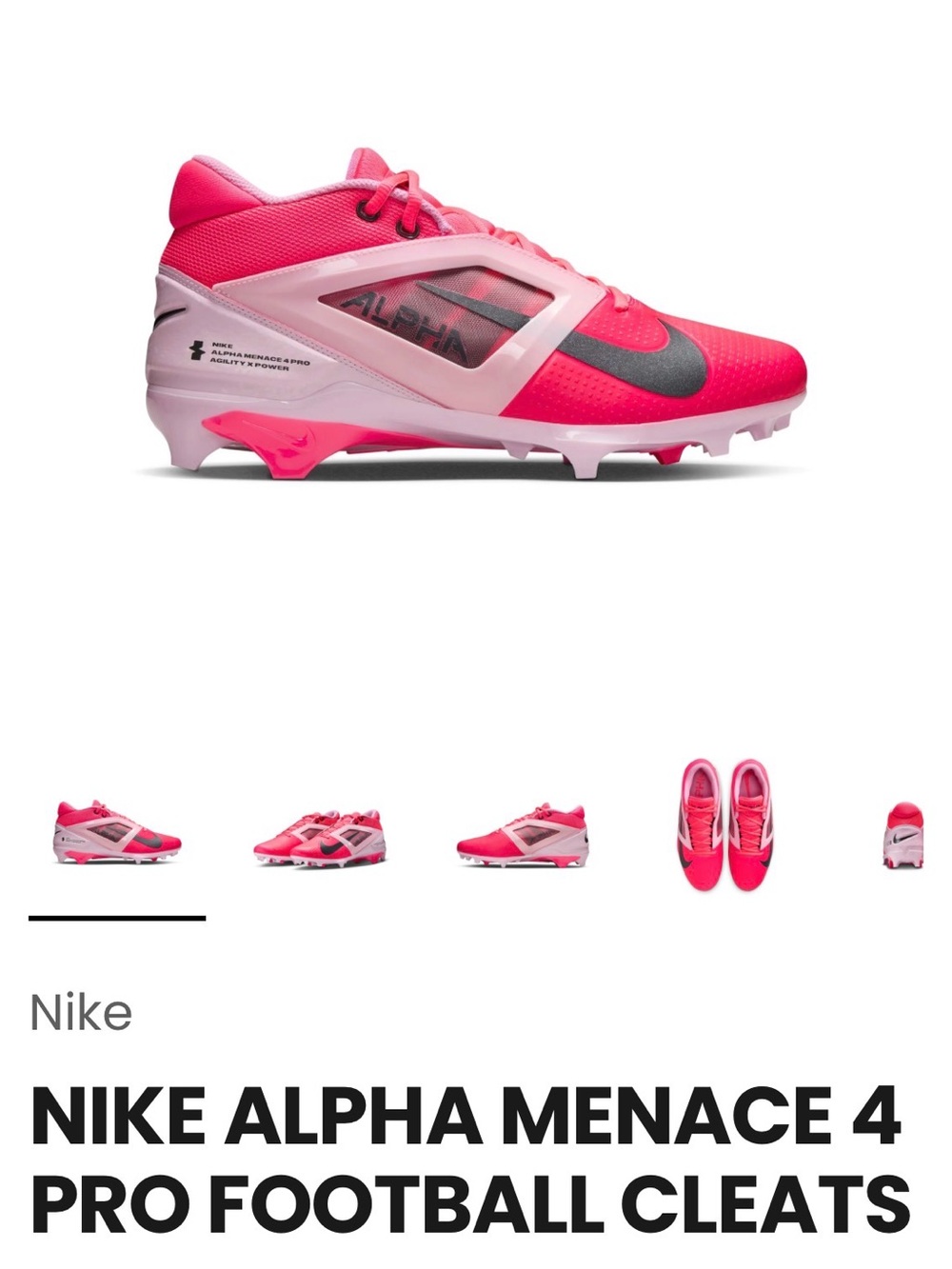 Nike Alpha Menace 4 Pro Football Cleats - Hot Pink & Light Pink